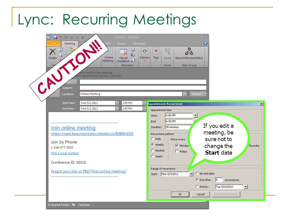 If you edit a meeting, be sure not to change the Start date CAUTION!!