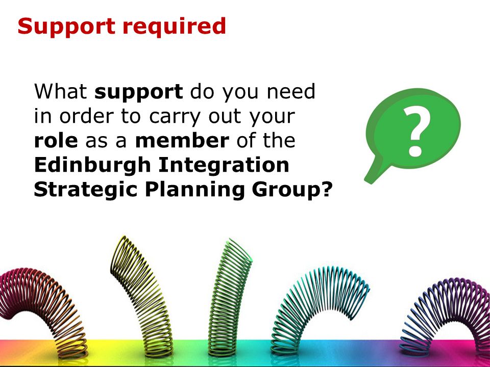 Support required What support do you need in order to carry out your role as a member of the Edinburgh Integration Strategic Planning Group