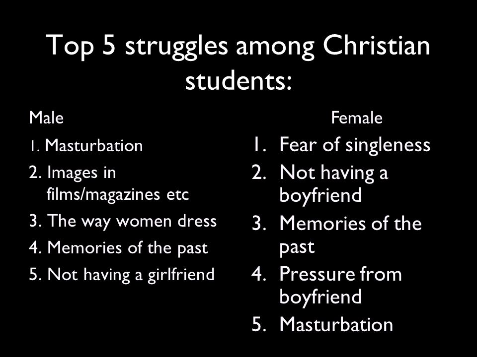 Top 5 struggles among Christian students: 1. Masturbation 2.