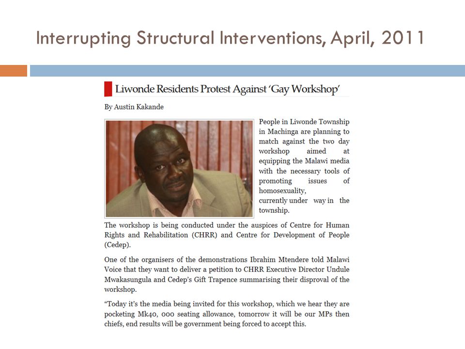 Interrupting Structural Interventions, April, 2011