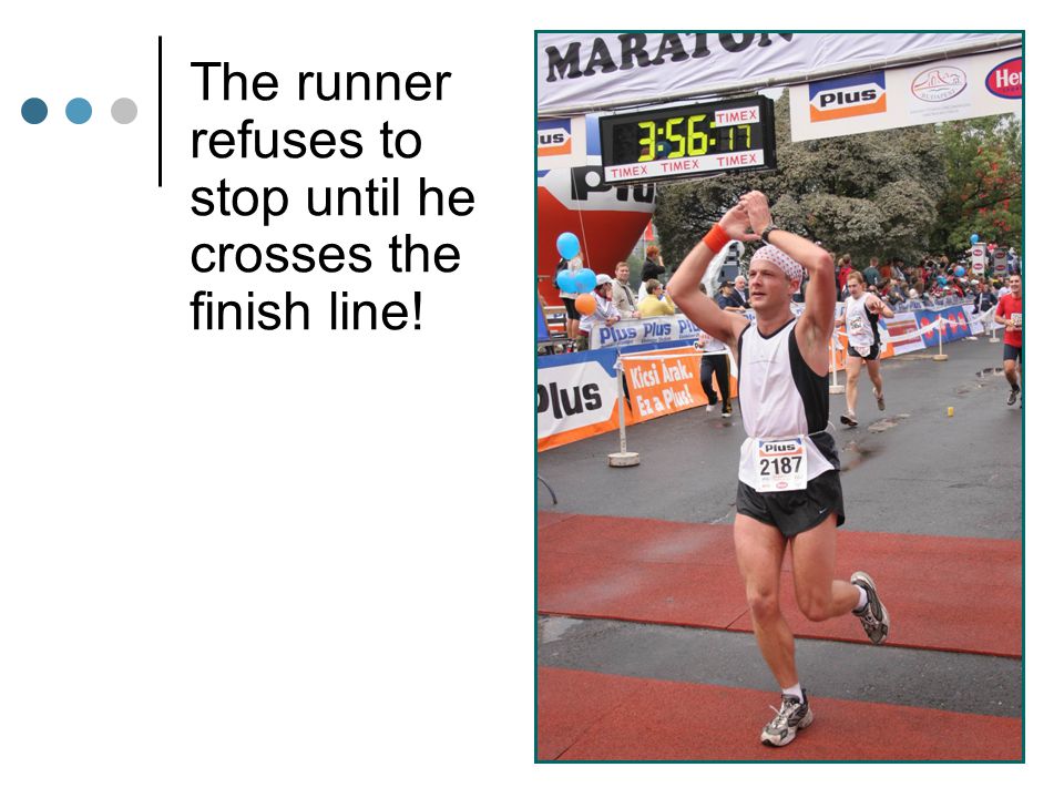 The runner refuses to stop until he crosses the finish line!