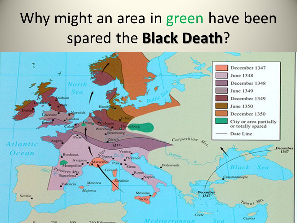 Black Death Why might an area in green have been spared the Black Death