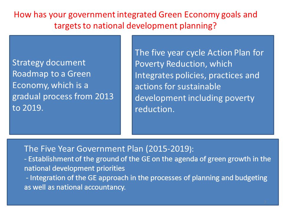 Strategy document Roadmap to a Green Economy, which is a gradual process from 2013 to 2019.