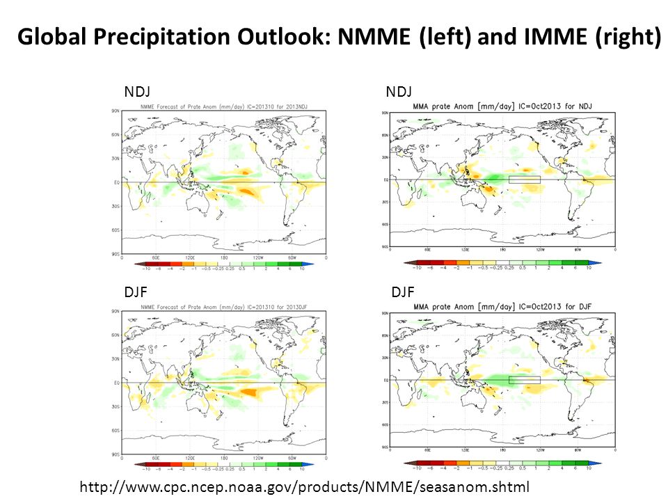 NDJ DJF   Global Precipitation Outlook: NMME (left) and IMME (right)