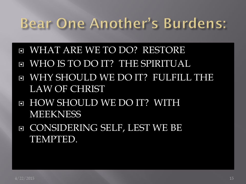  WHAT ARE WE TO DO. RESTORE  WHO IS TO DO IT. THE SPIRITUAL  WHY SHOULD WE DO IT.