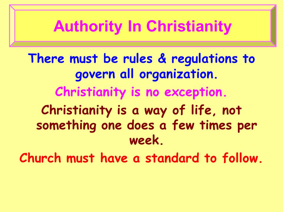 Authority In Christianity There must be rules & regulations to govern all organization.