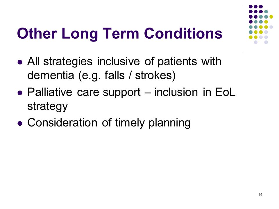 14 Other Long Term Conditions All strategies inclusive of patients with dementia (e.g.