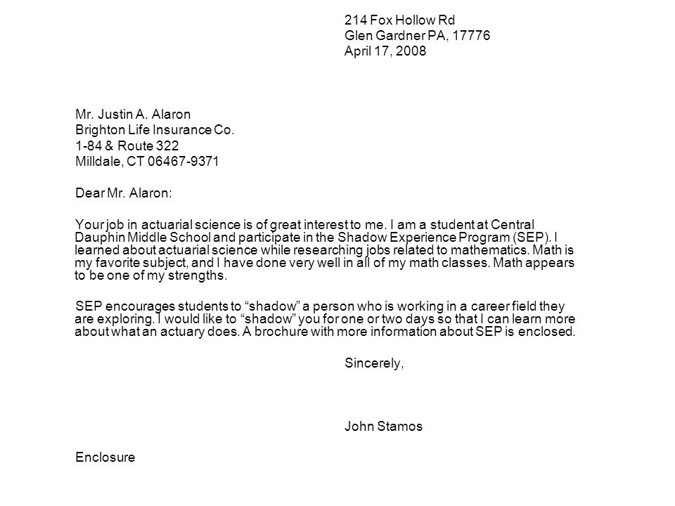 job shadowing letter