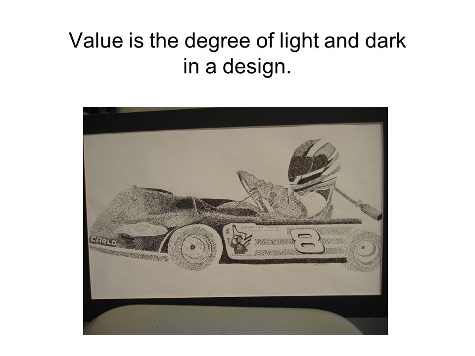 Value is the degree of light and dark in a design.