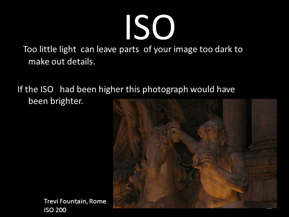ISO Too little light can leave parts of your image too dark to make out details.