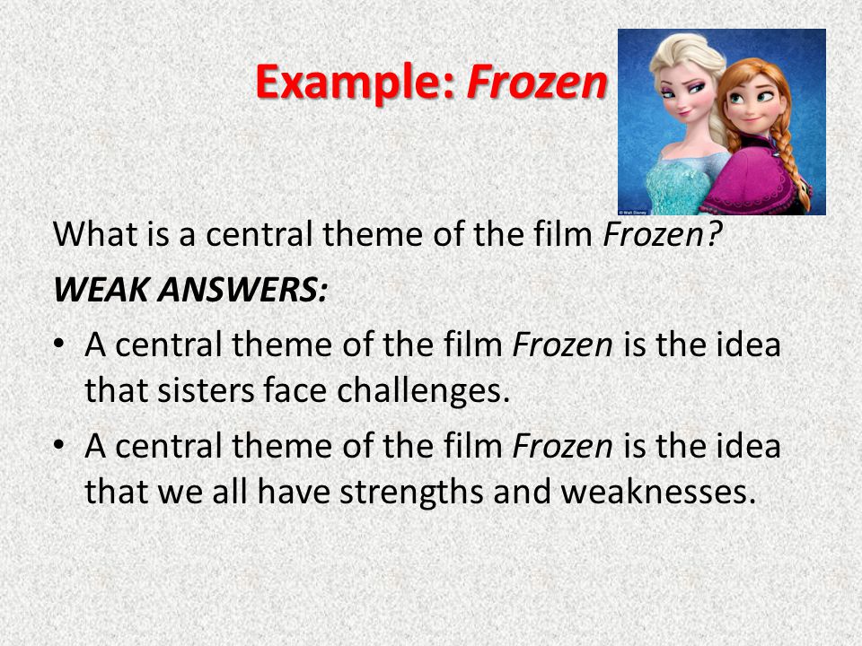 Example: Frozen What is a central theme of the film Frozen.