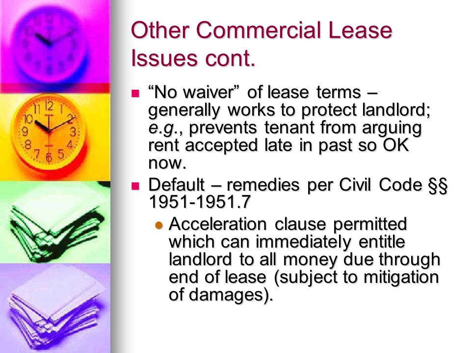 Other Commercial Lease Issues cont.