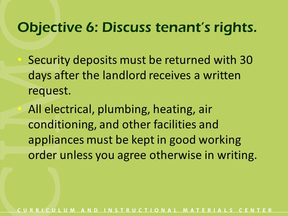 Objective 6: Discuss tenant’s rights.