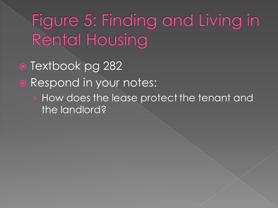  Textbook pg 282  Respond in your notes: › How does the lease protect the tenant and the landlord