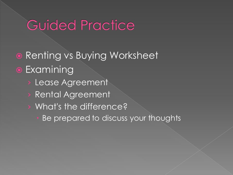  Renting vs Buying Worksheet  Examining › Lease Agreement › Rental Agreement › What s the difference.