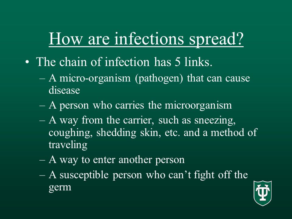 How are infections spread. The chain of infection has 5 links.