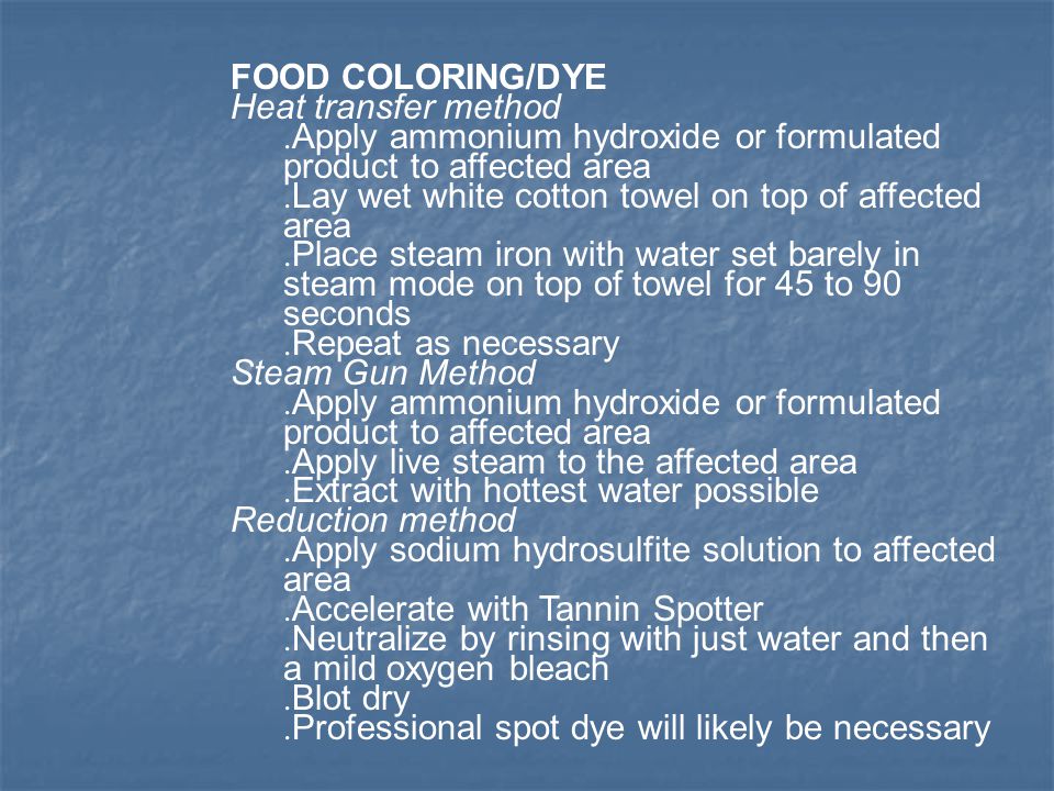 FOOD COLORING/DYE Heat transfer method.