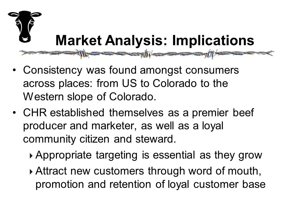 Market Analysis: Implications Consistency was found amongst consumers across places: from US to Colorado to the Western slope of Colorado.