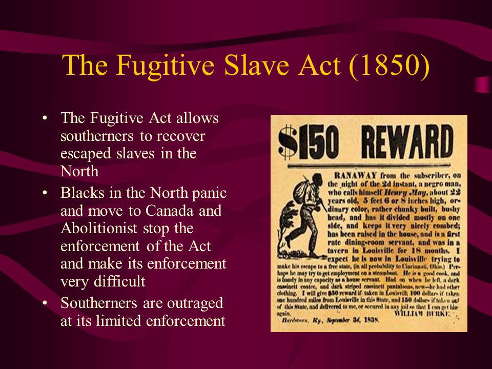 fugitive slave act 1850 essay Fugitive slave act 1850 caitlinn lovett professor jimmy pigg us history 201 16 june 2015 the fugitive slave law of 1850 the fugitive slave law or fugitive slave act was part of a group of laws that are known as the compromise of 1850. fugitive slave act 1850 essay Fugitive slave act 1850 caitlinn lovett professor jimmy pigg us history 201 16 june 2015 the fugitive slave law of 1850 the fugitive slave law or fugitive slave act was part of a group of laws that are known as the compromise of 1850.