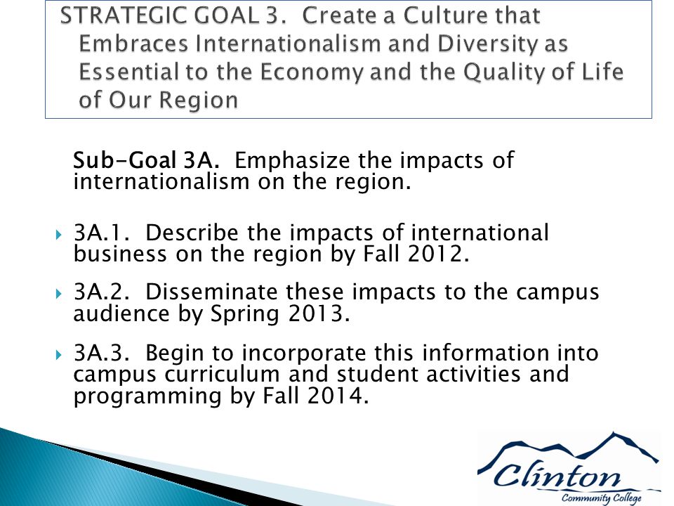 Sub-Goal 3A. Emphasize the impacts of internationalism on the region.