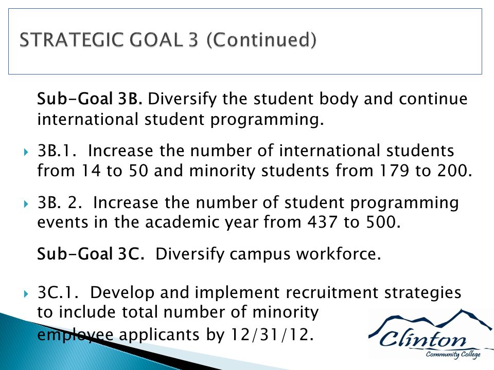 Sub-Goal 3B. Diversify the student body and continue international student programming.