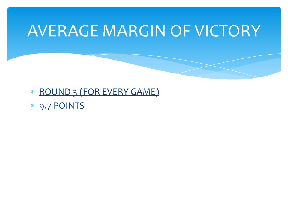  ROUND 3 (FOR EVERY GAME)  9.7 POINTS AVERAGE MARGIN OF VICTORY