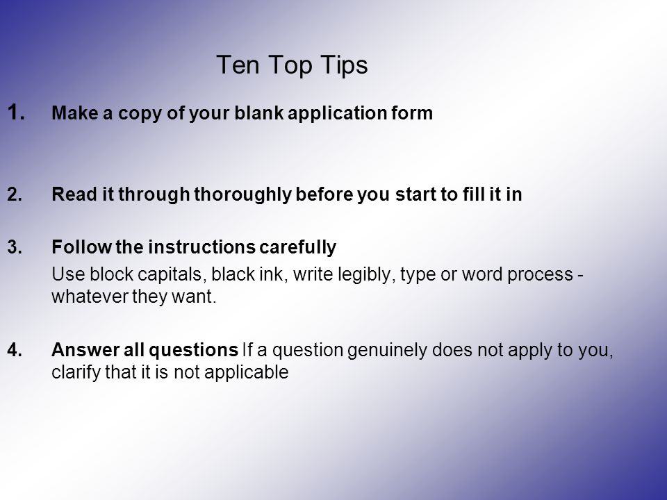 Ten Top Tips 1.