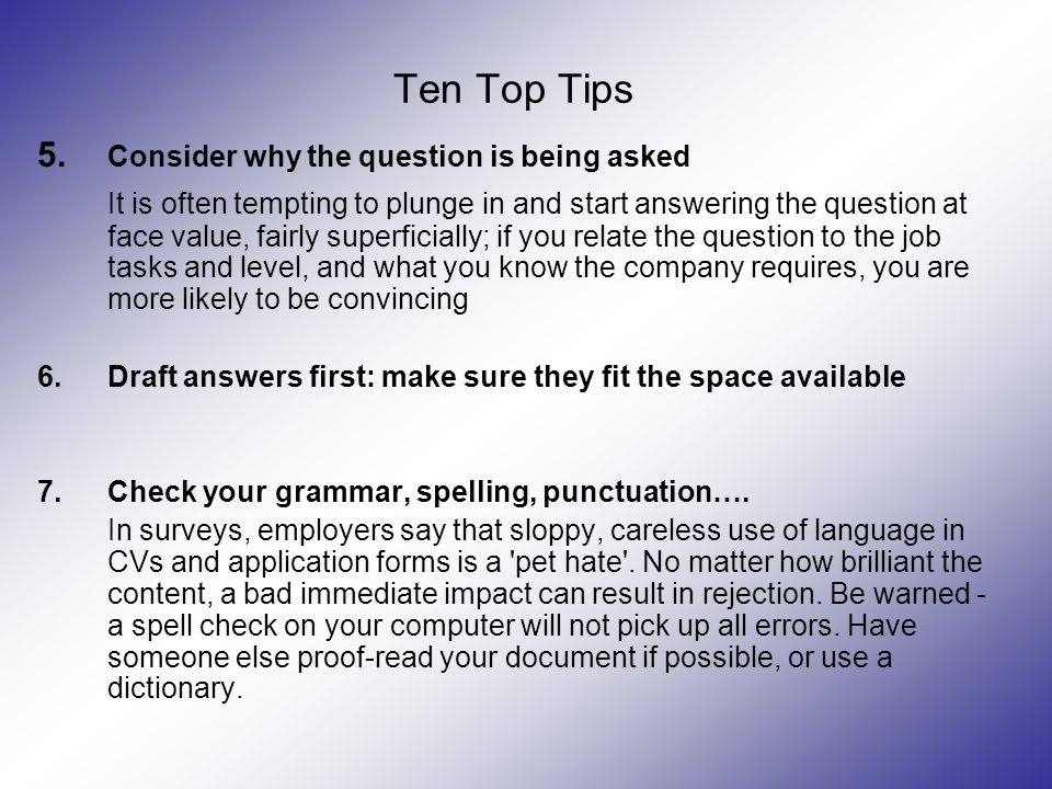 Ten Top Tips 5.