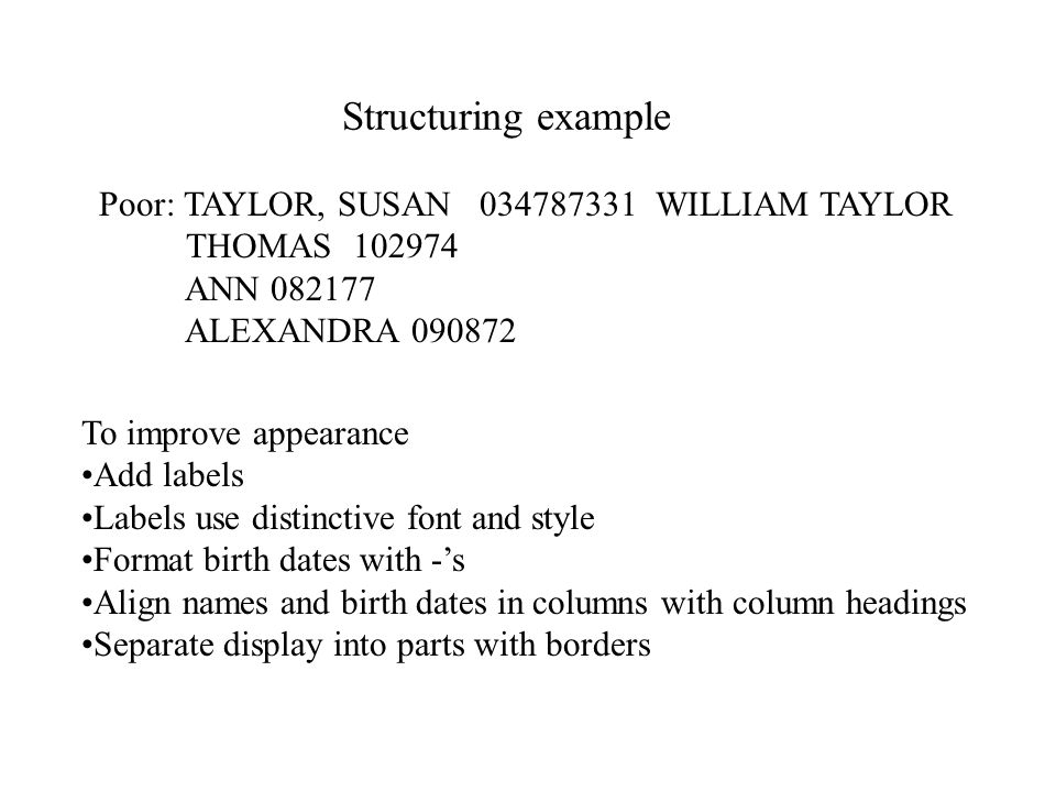display output design cognitive functions present task data format task organization