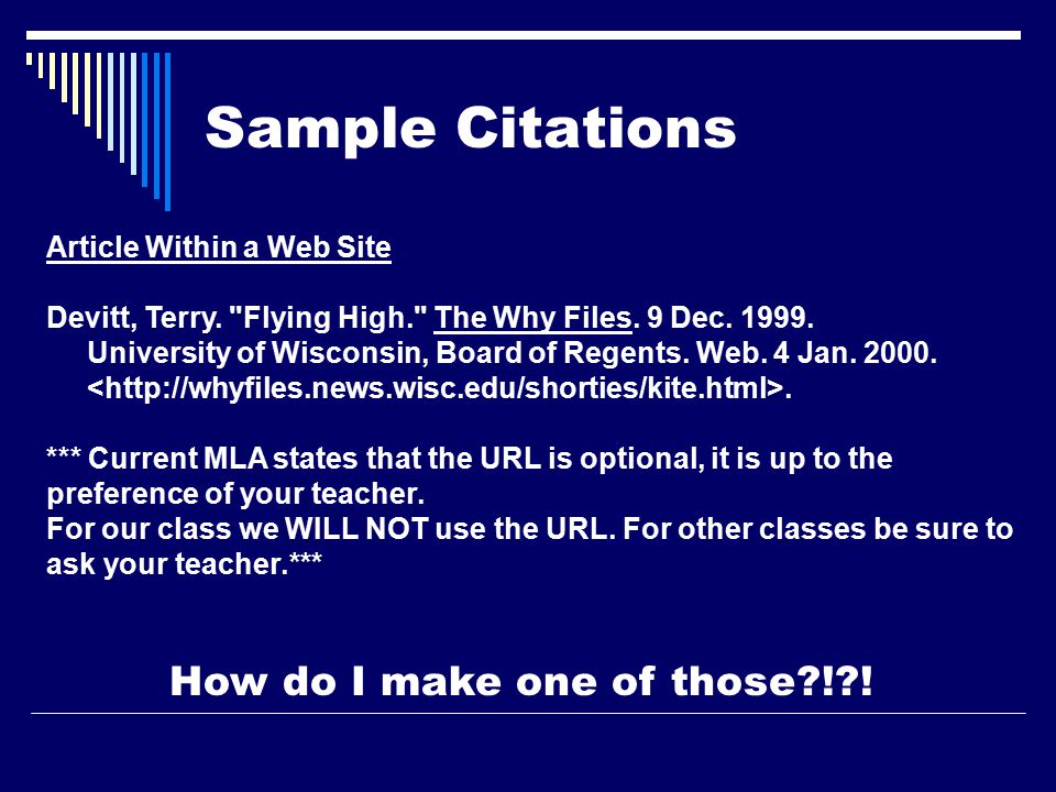 Sample Citations Article Within a Web Site Devitt, Terry.