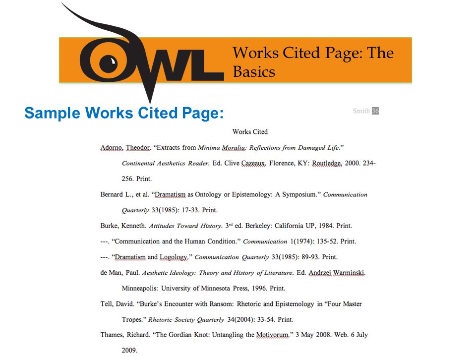Sample Works Cited Page: Works Cited Page: The Basics