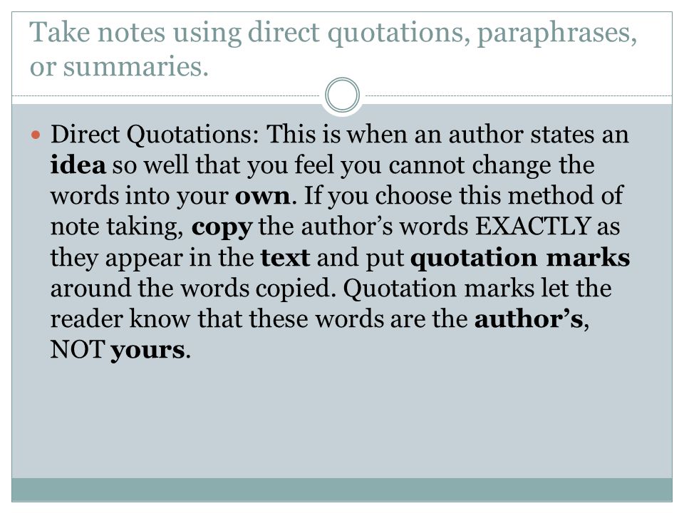 paraphrasing quotes in an essay Using quotations, paraphrases and summaries in essays 1 donna levy’s help for students to succeed at the objective: given a format, self-identified topic, and research from scholarly sources, the learners will select specific ideas from source and identify the scope of the idea to best support purpose, audience and topic. paraphrasing quotes in an essay Using quotations, paraphrases and summaries in essays 1 donna levy’s help for students to succeed at the objective: given a format, self-identified topic, and research from scholarly sources, the learners will select specific ideas from source and identify the scope of the idea to best support purpose, audience and topic.