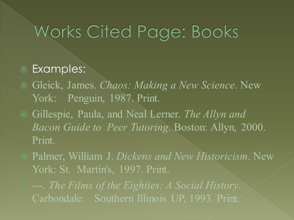  Examples:  Gleick, James. Chaos: Making a New Science.