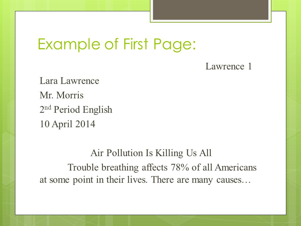 Example of First Page: Lawrence 1 Lara Lawrence Mr.