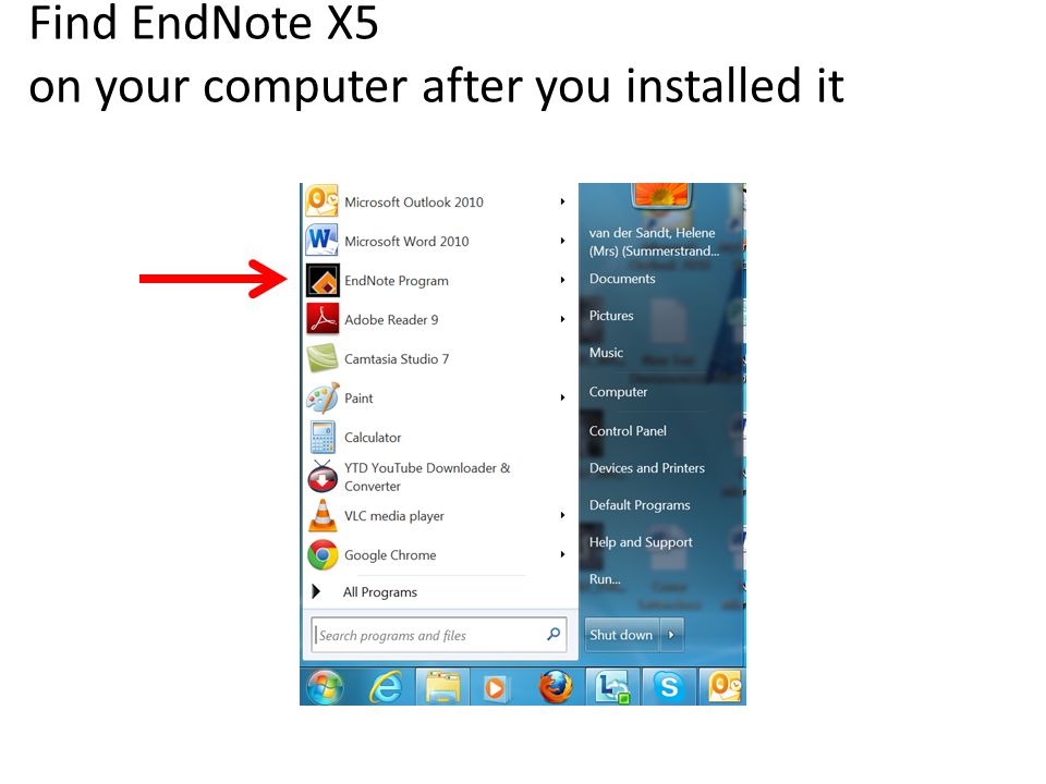 Find EndNote X5 on your computer after you installed it