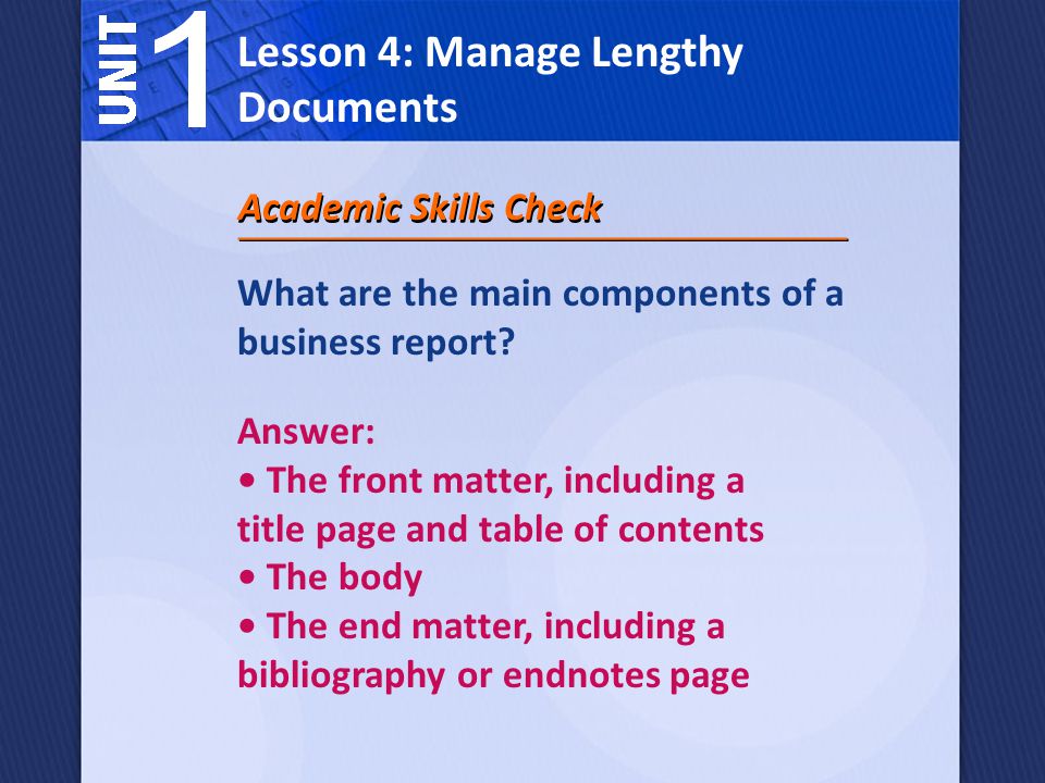 What are the main components of a business report.