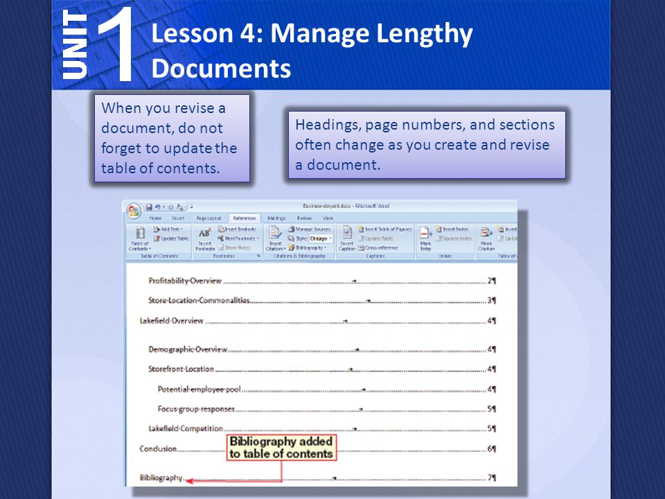 Headings, page numbers, and sections often change as you create and revise a document.