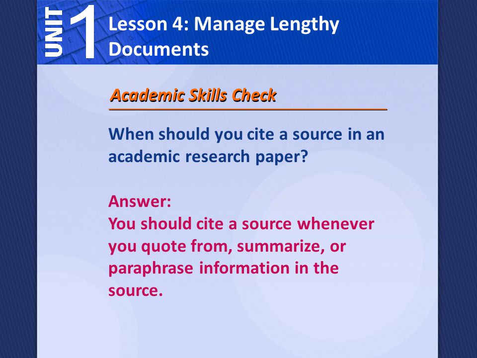 When should you cite a source in an academic research paper.