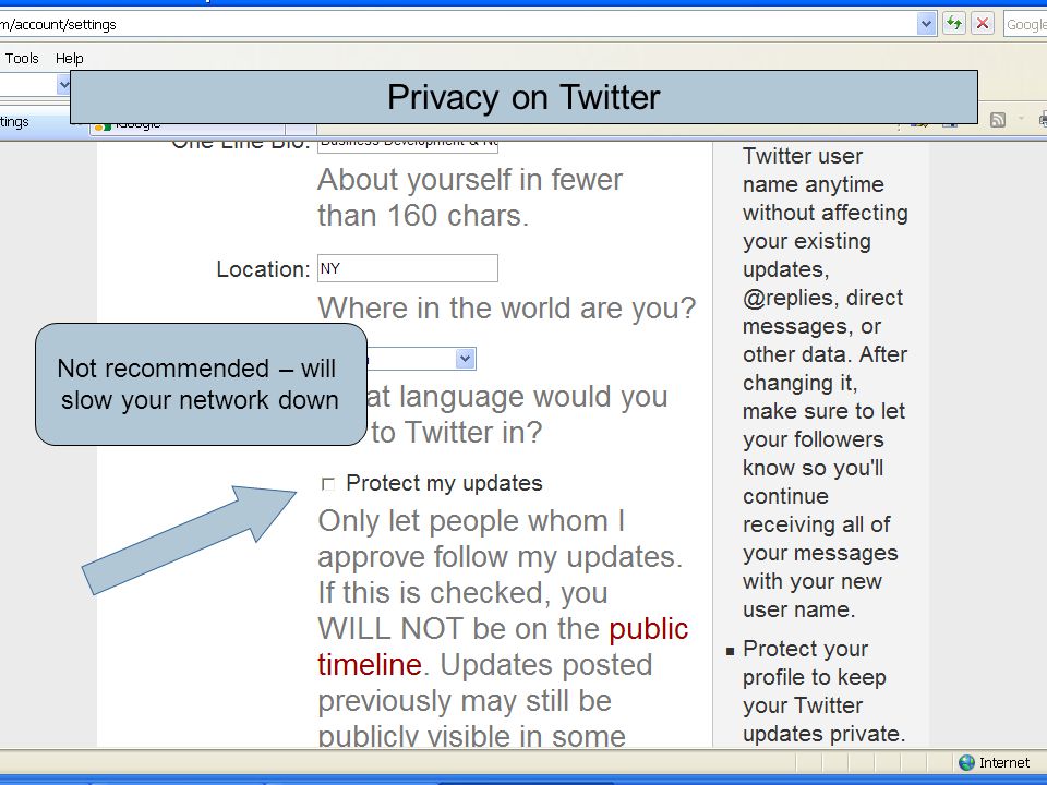Privacy on Twitter Not recommended – will slow your network down