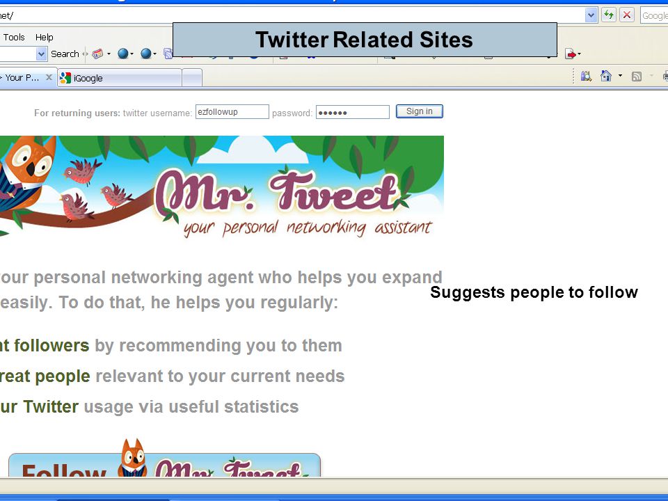 Twitter Related Sites Suggests people to follow