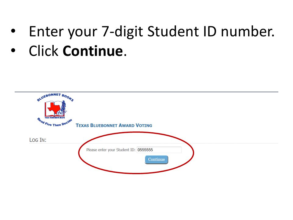 Enter your 7-digit Student ID number. Click Continue.