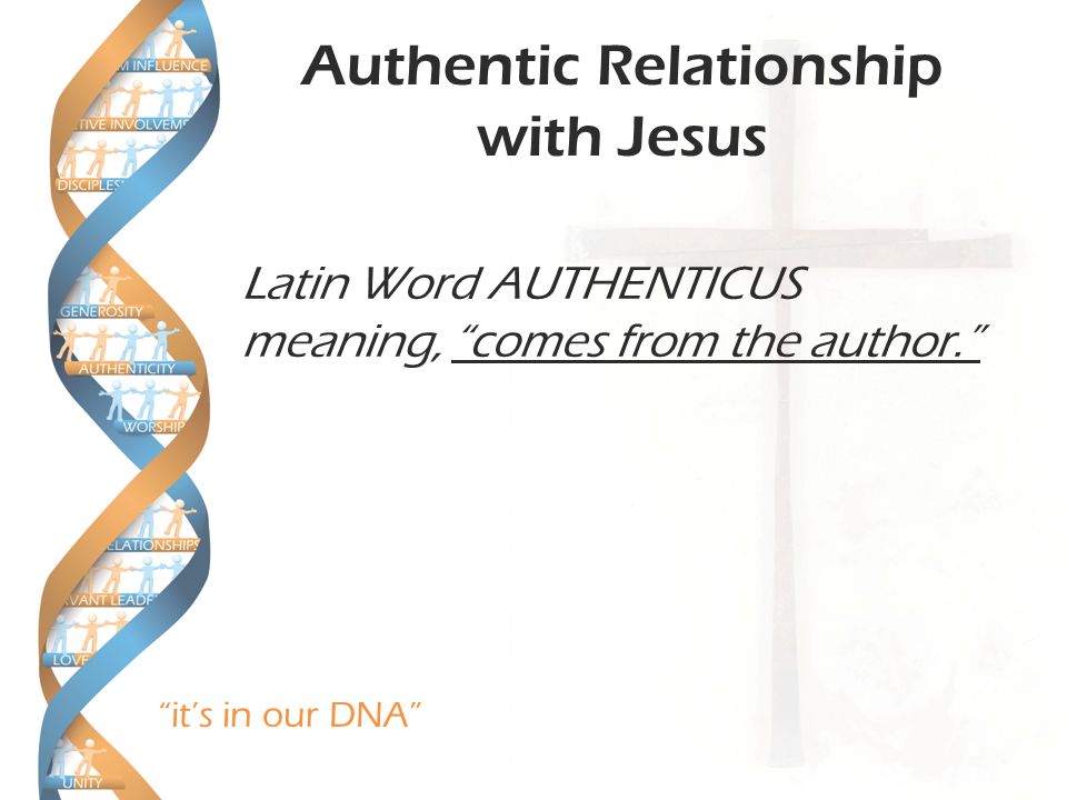 Authentic Relationship with Jesus Latin Word AUTHENTICUS meaning, comes from the author.