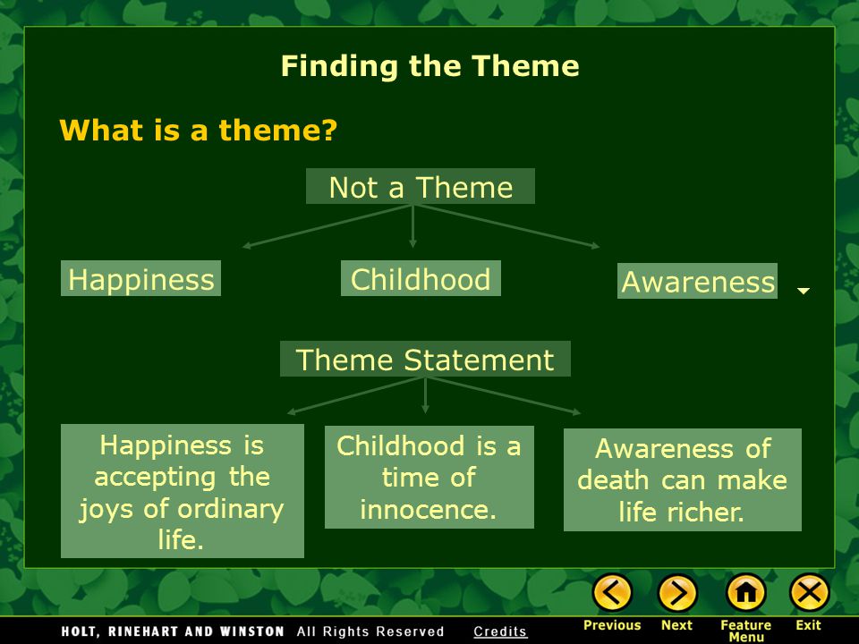 Finding the Theme What is a theme. Happiness is accepting the joys of ordinary life.