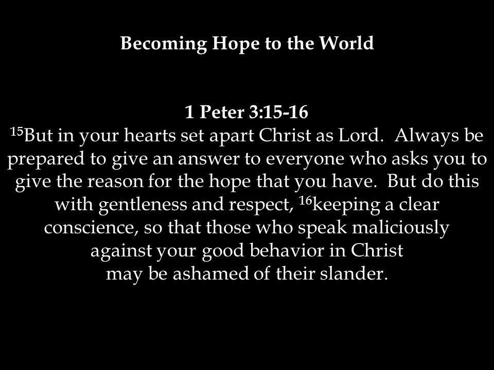 1 Peter 3: But in your hearts set apart Christ as Lord.
