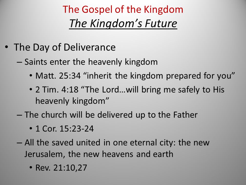 The Day of Deliverance – Saints enter the heavenly kingdom Matt.