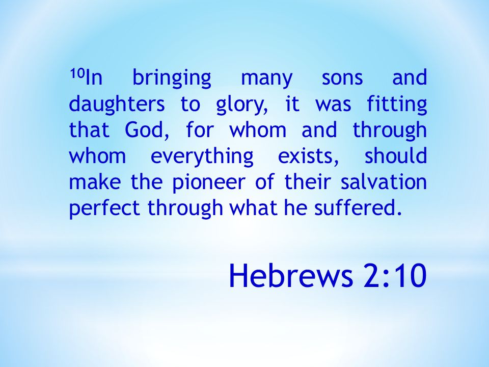 10 In bringing many sons and daughters to glory, it was fitting that God, for whom and through whom everything exists, should make the pioneer of their salvation perfect through what he suffered.