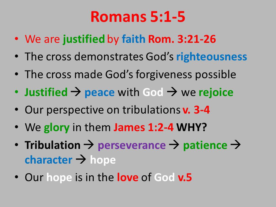 Romans 5:1-5 We are justified by faith Rom.