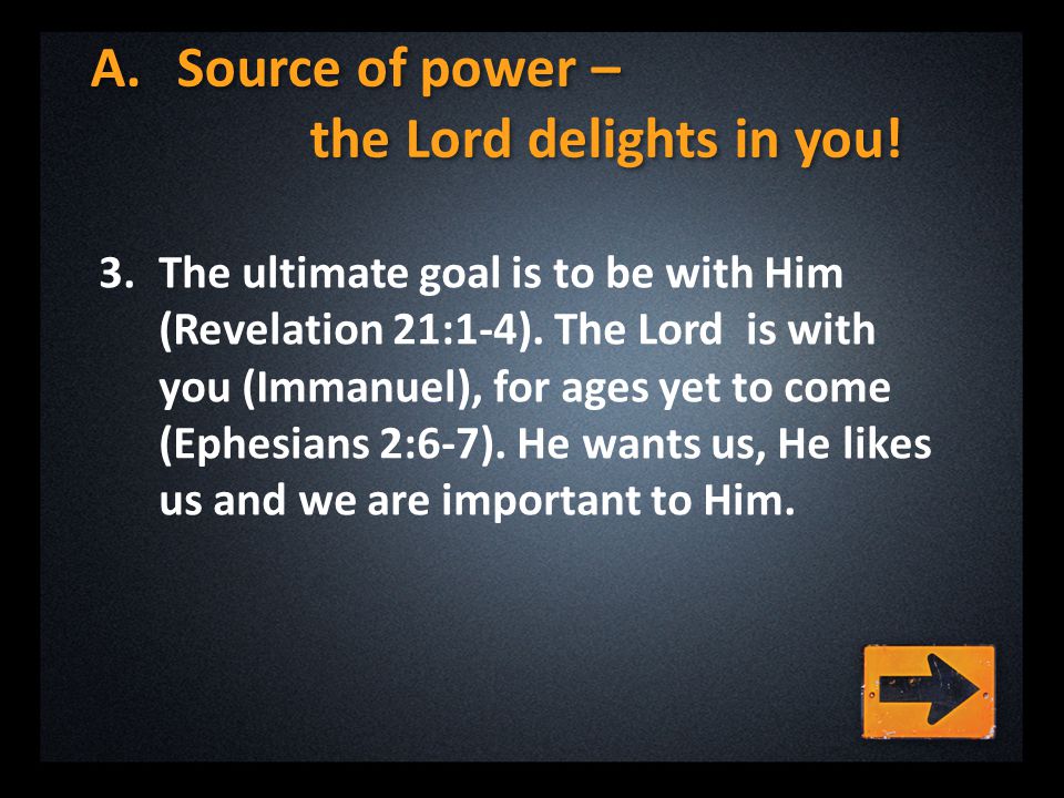 A.Source of power – the Lord delights in you.