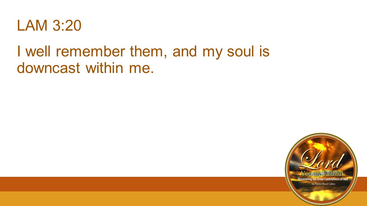 LAM 3:20 I well remember them, and my soul is downcast within me.