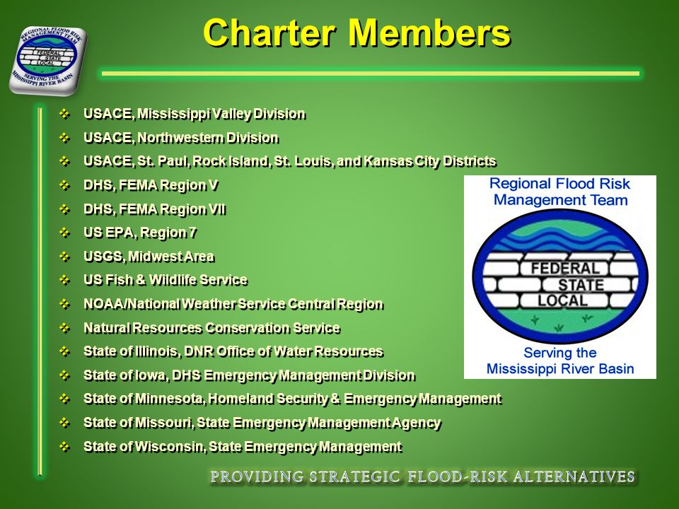 Charter Members   USACE, Mississippi Valley Division   USACE, Northwestern Division   USACE, St.